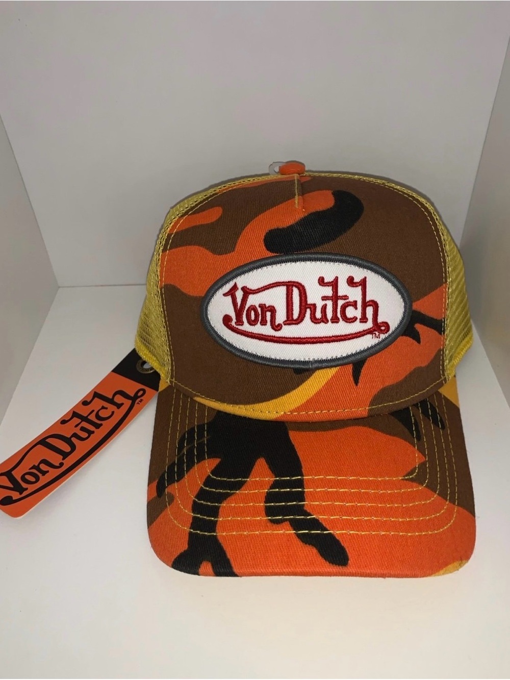 Von Dutch Orange Yellow Camo Trucker Hat